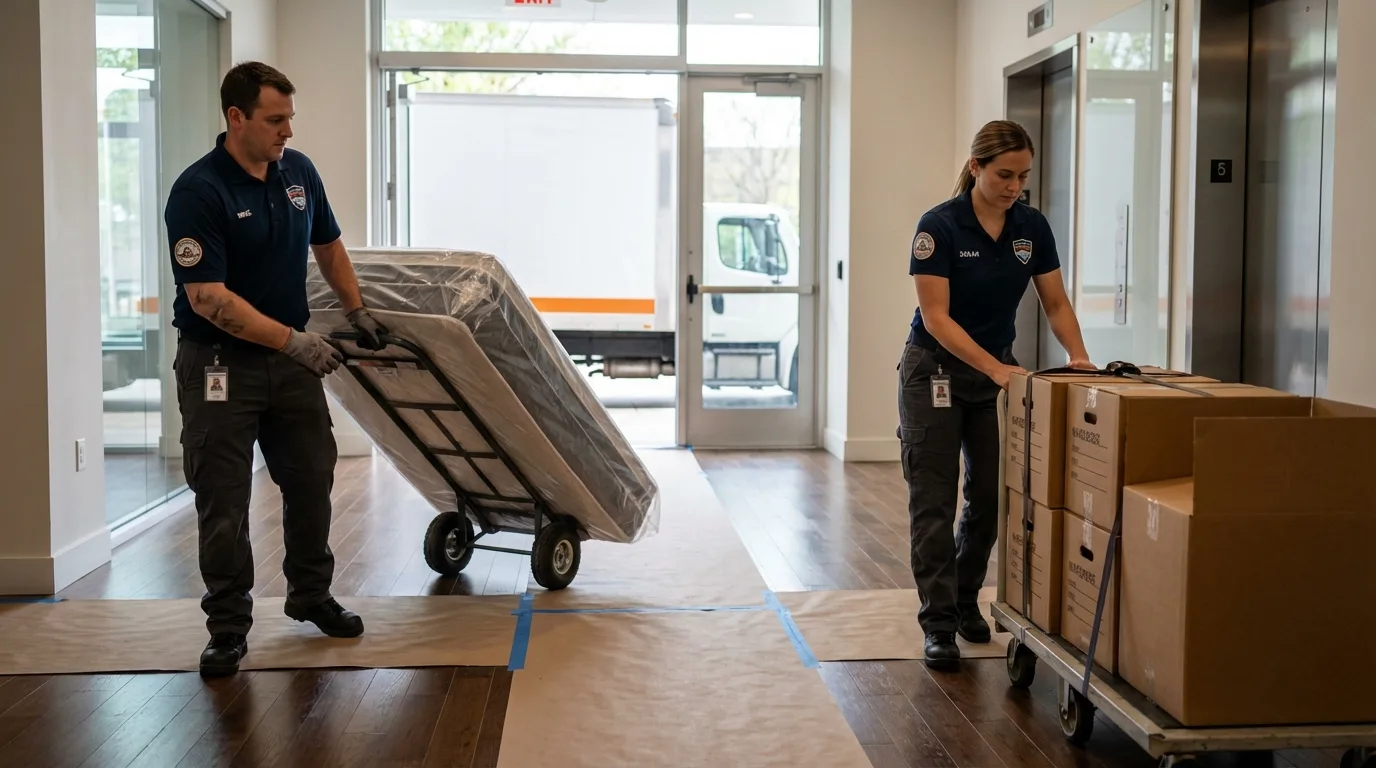 Professional apartment movers loading elevator in Eagle Grove, IA